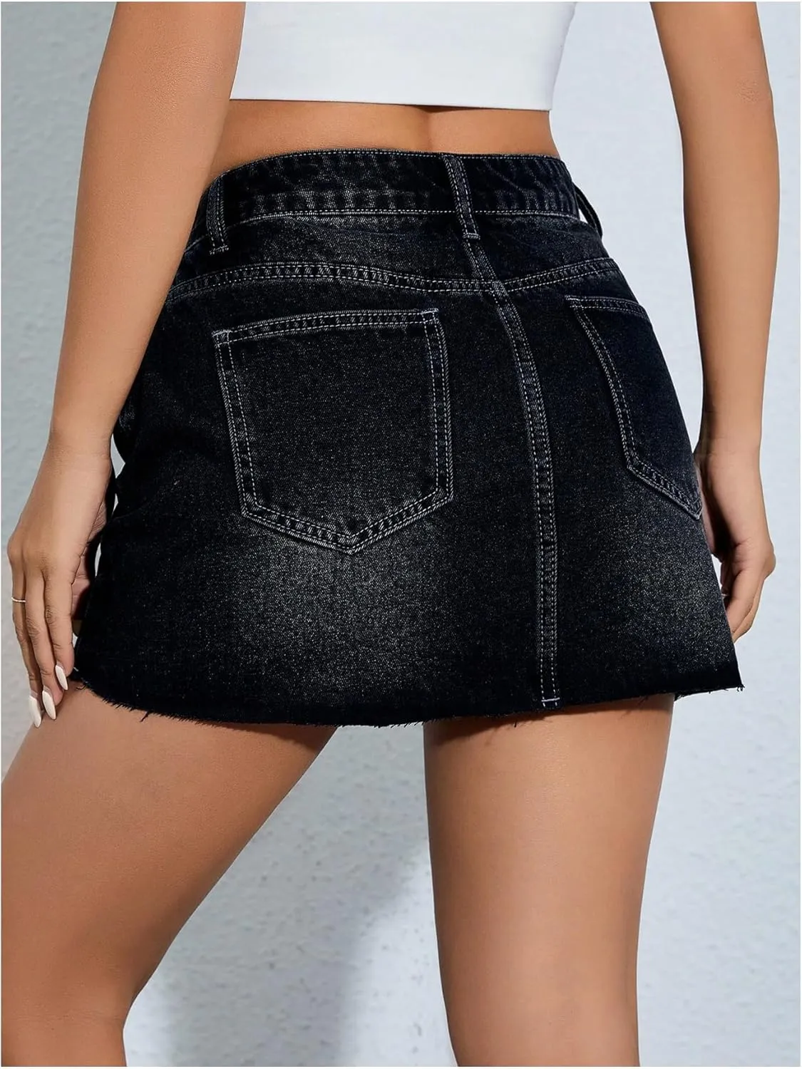 Floerns Women's Causal High Waist Raw Hem Pocket Denim Jean Short Skirt