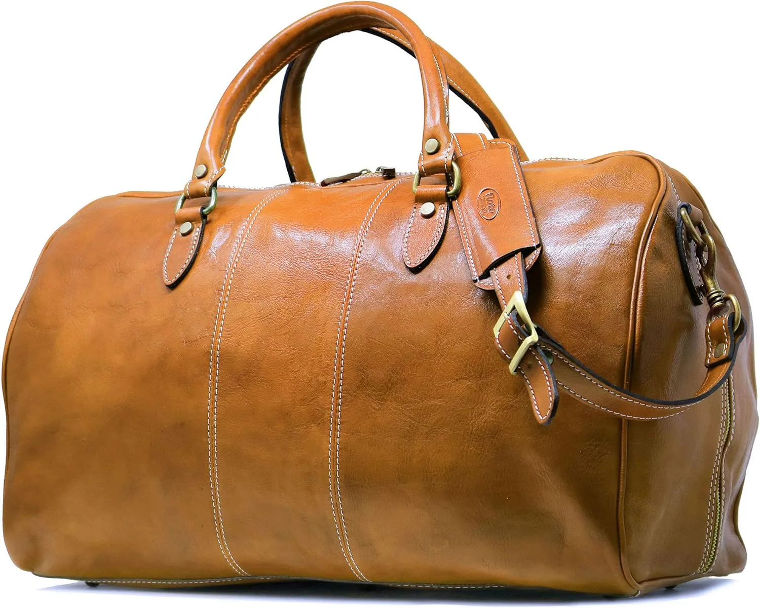 Floto Venezia Duffle Olive (Honey) Brown Italian Leather Weekender Travel Bag