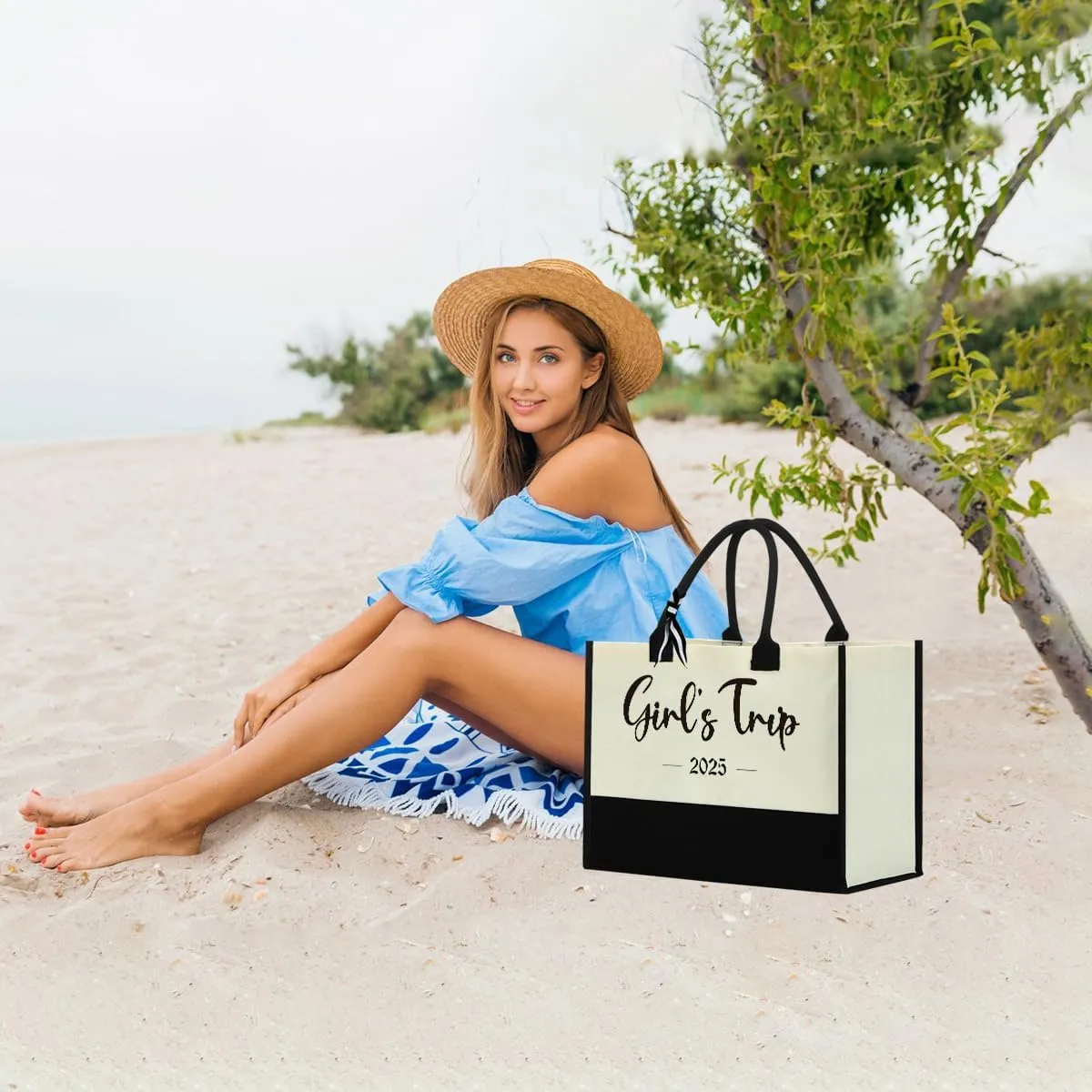 Fokongna Girls Trip Beach Bag Mimi Gigi Granny Nana Mama Abuela Nanny Housewarming Gifts Women Reusable Canvas Tote Bag