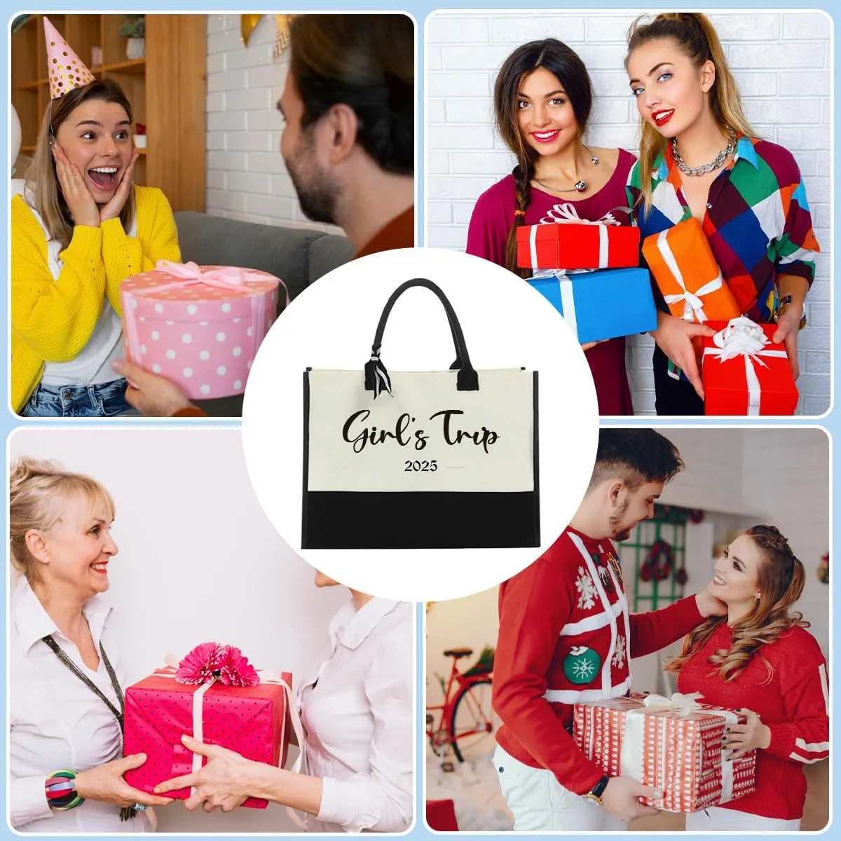 Fokongna Girls Trip Beach Bag Mimi Gigi Granny Nana Mama Abuela Nanny Housewarming Gifts Women Reusable Canvas Tote Bag