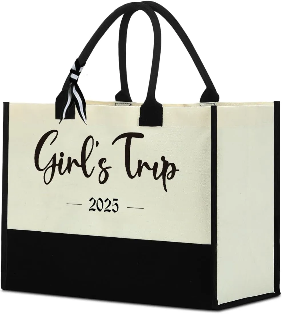 Fokongna Girls Trip Beach Bag Mimi Gigi Granny Nana Mama Abuela Nanny Housewarming Gifts Women Reusable Canvas Tote Bag
