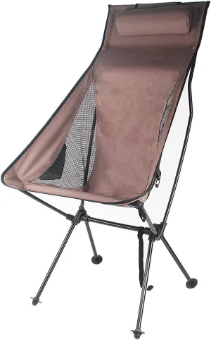 Foldable Camping Chair,Camping Chairs Compact Backpacking Chair,Outdoor Folding Fishing Chair with Headrest Side Pocket Heavy Duty,Portable Camping Hiking Collapsible Chair Coffee