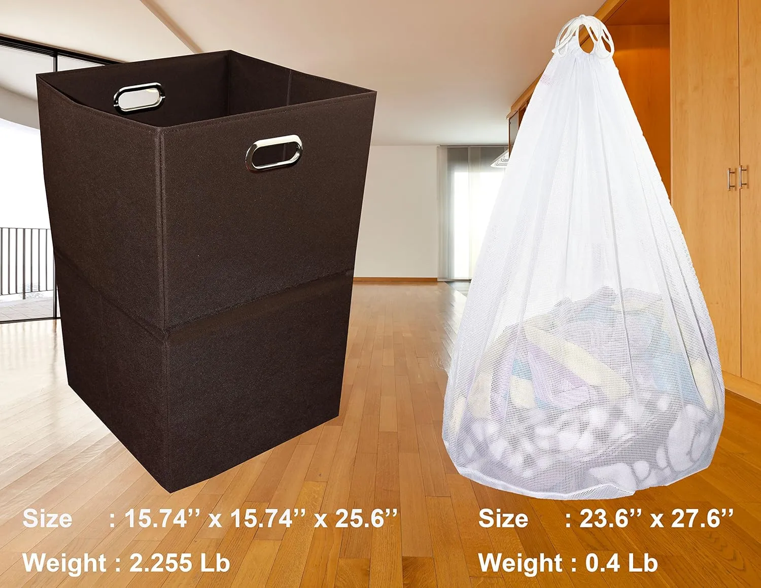 Foldable Large Laundry Hamper With Laundry Bag - Premium Durable Non-Woven Fabric, Plastic Board, Extra-Large Size, Space-Saving & Compact Clothes Basket With Metal Handles (Brown)