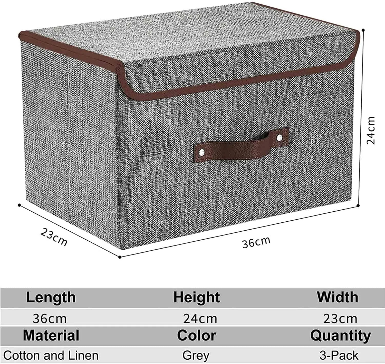 Foldable Storage Bins Boxes with Lids and Handles Baskets Linen Organizers Stackable Box Clothing for Laundry, Toys, Shelves, Clothes (3 Pack)