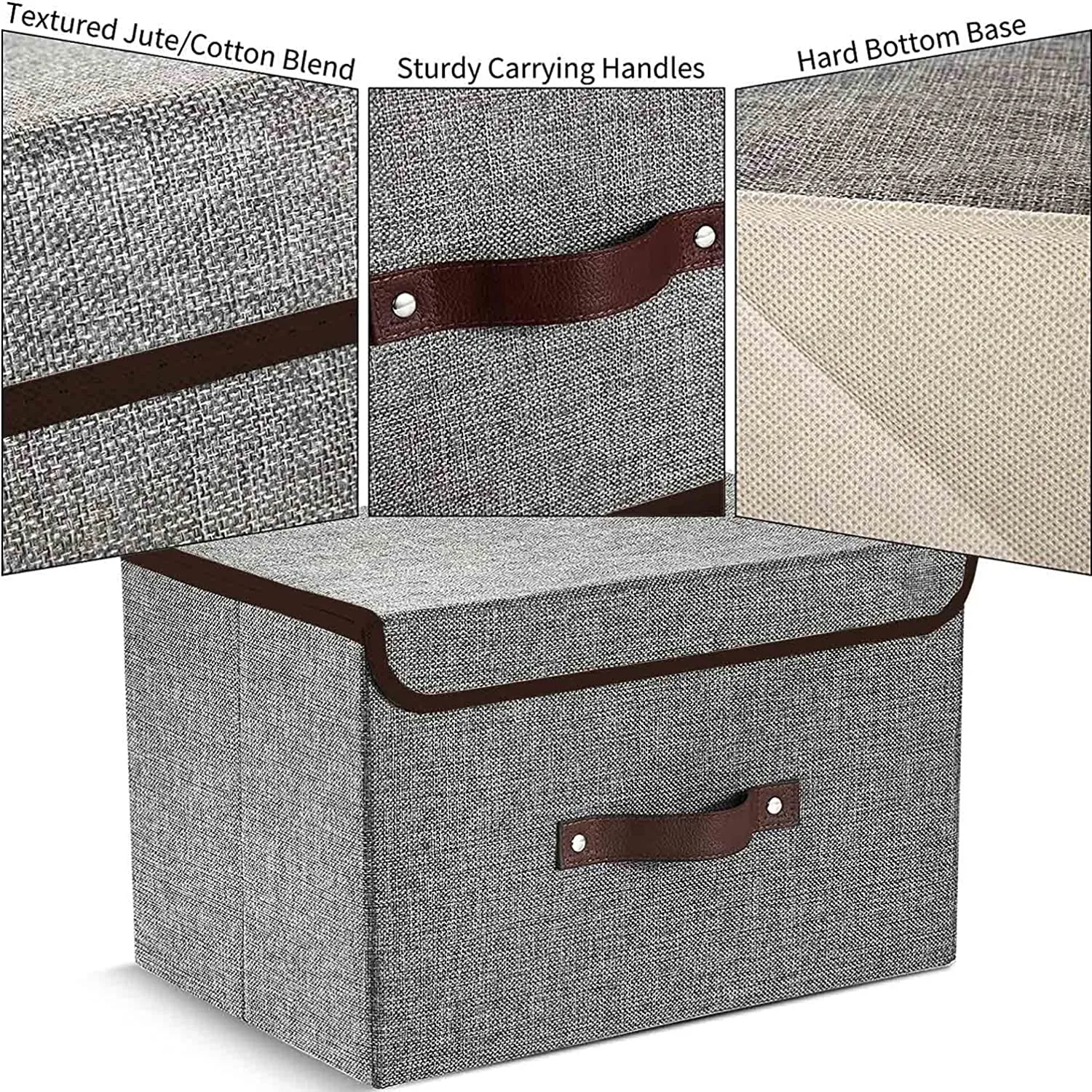 Foldable Storage Bins Boxes with Lids and Handles Baskets Linen Organizers Stackable Box Clothing for Laundry, Toys, Shelves, Clothes (3 Pack)