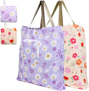Foldable Travel Laundry Bag with Handle and Drawstring, 2 Pack Expandable Dirty Clothes Bags with Aluminum Carabiner and Zipper, Lightweight Laundry Hamper Liner for Travel, Camp, 20*19 inch