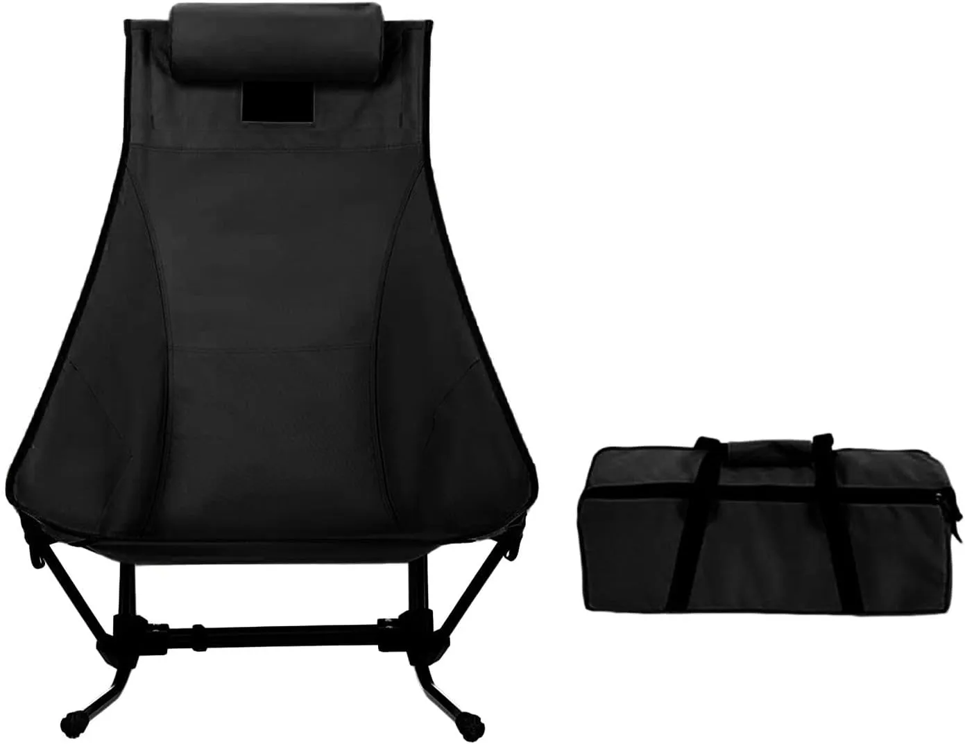 Folding Camping Chair Folding Chair Nonslip Reclining Chair Outdoor Moon Chair Beach Chair for BBQ Deck Patio Backyard Travel, Black
