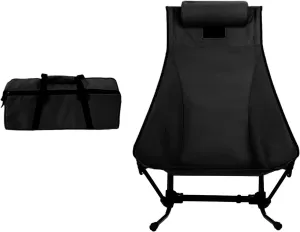 Folding Camping Chair Folding Chair Nonslip Reclining Chair Outdoor Moon Chair Beach Chair for BBQ Deck Patio Backyard Travel, Black