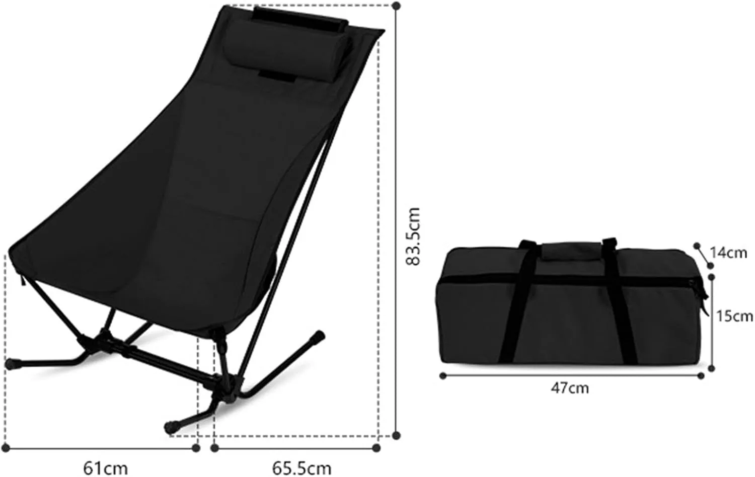 Folding Camping Chair Folding Chair Nonslip Reclining Chair Outdoor Moon Chair Beach Chair for BBQ Deck Patio Backyard Travel, Black
