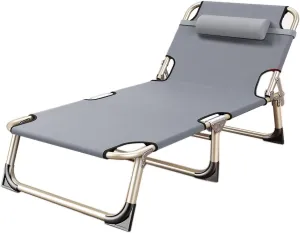 Folding Camping Cot, Folding Bed, Single Person Folding Reclining Lounger for Camping Office Lunch Break Outdoor Emergency(56 Round Tube Gray)