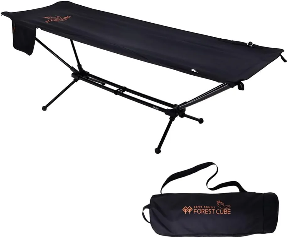 Folding Camping Cot, Hammock Bed - Outdoor Indoor Sleeping Cot, Lightweight, Portable, 120kg Capacity, Easy Setup, Waterproof, Black