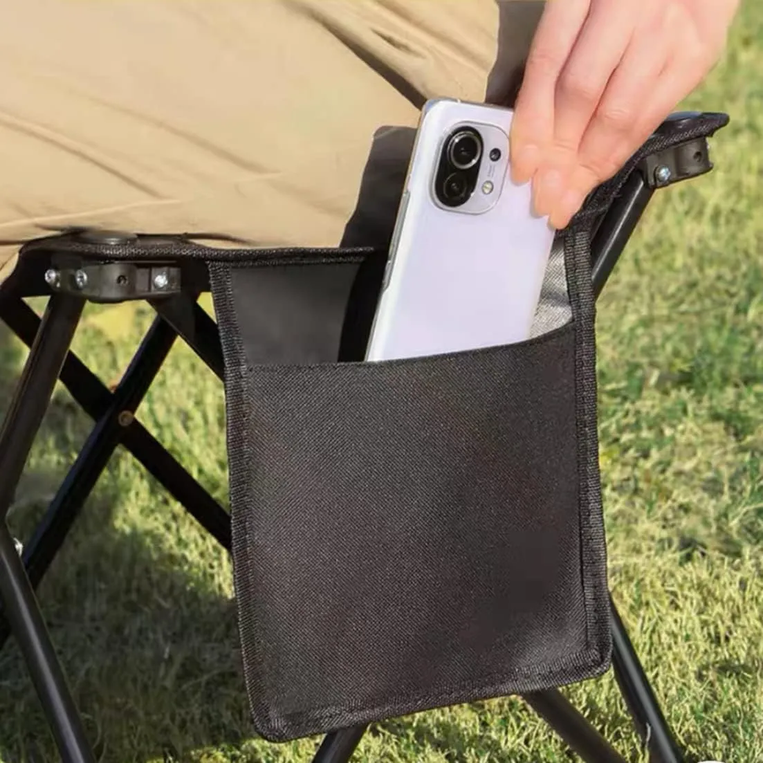 Folding Camping Stool 180kg Load Capacity Fishing Stool with Side Pocket Collapsible Stool with Carry Bag for Fishing Hiking Gardening Backpacking Travelling Beach XL