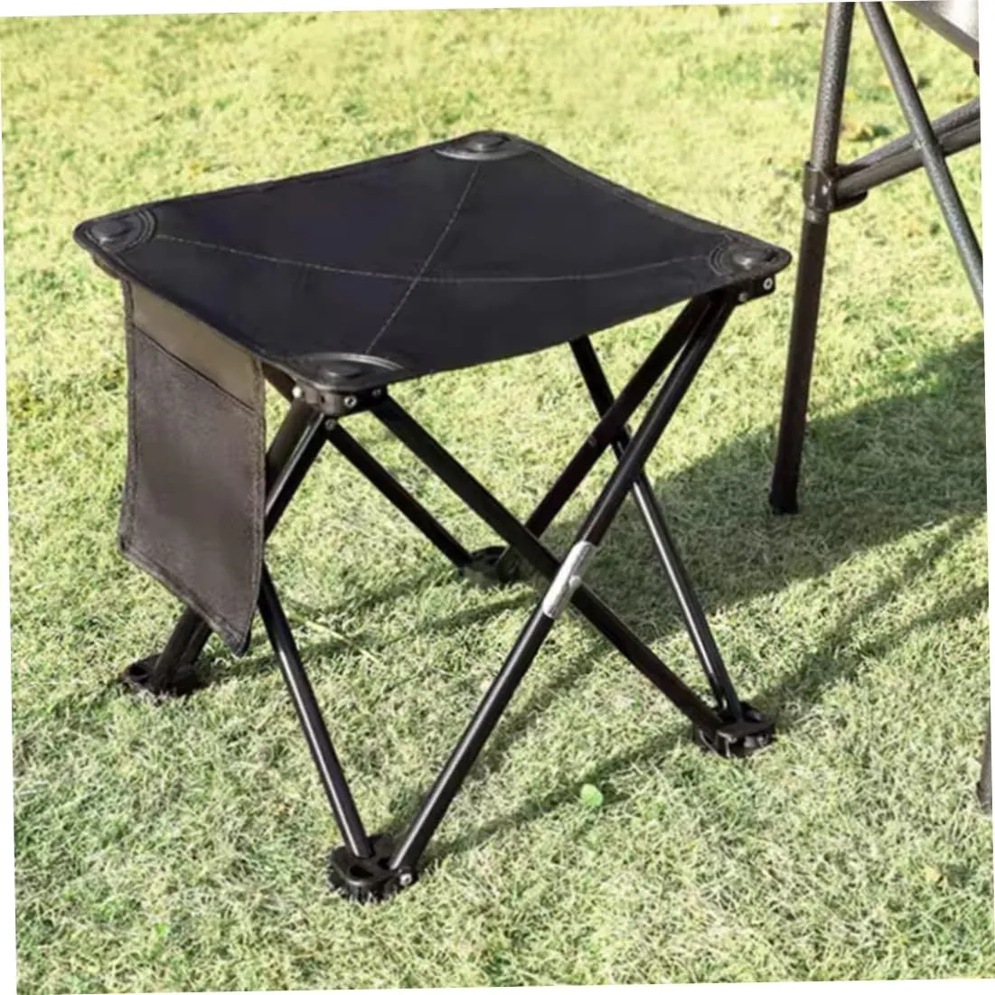 Folding Camping Stool 180kg Load Capacity Portable Fishing Stool with Side Pocket Collapsible Stool with Carry Bag for Fishing Hiking Gardening Backpacking Travelling Beach XL