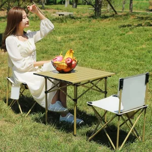 Folding Camping Table Aluminum Stool Indoor and Outdoor Portable Folding Table Folding Stool Telescopic Stool Set Leisure Table Portable Camping Table Wilderness Camping Table Hiking Camping