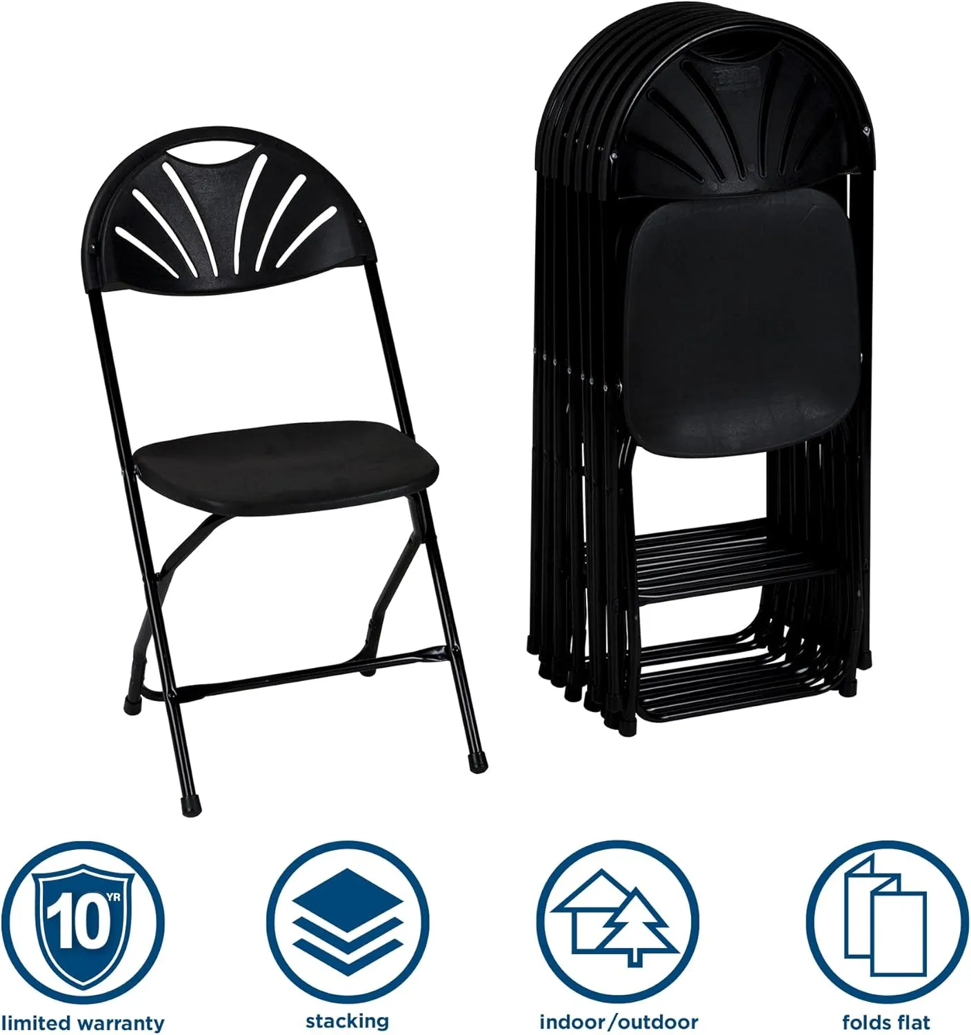 Folding Chair, 8 Pack, Black