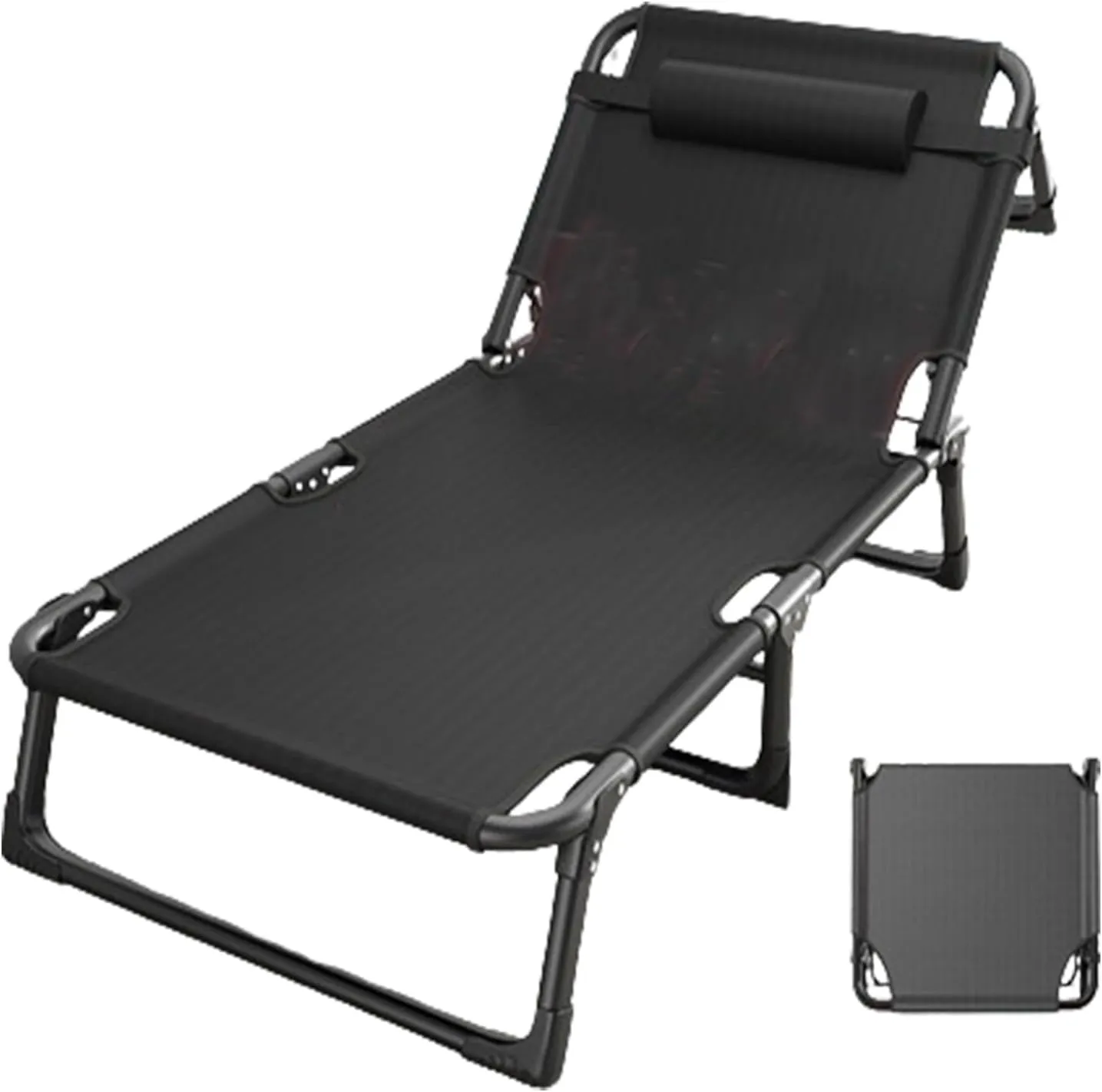Folding Rollaway Bed, Camping Cot for Adults with Pillow, Portable Fold Up Guest Bed with Sturdy Steel Frame, 4 Position Adjustable for Indoor & Outdoor Activity(Black,190 * 75 * 30cm)
