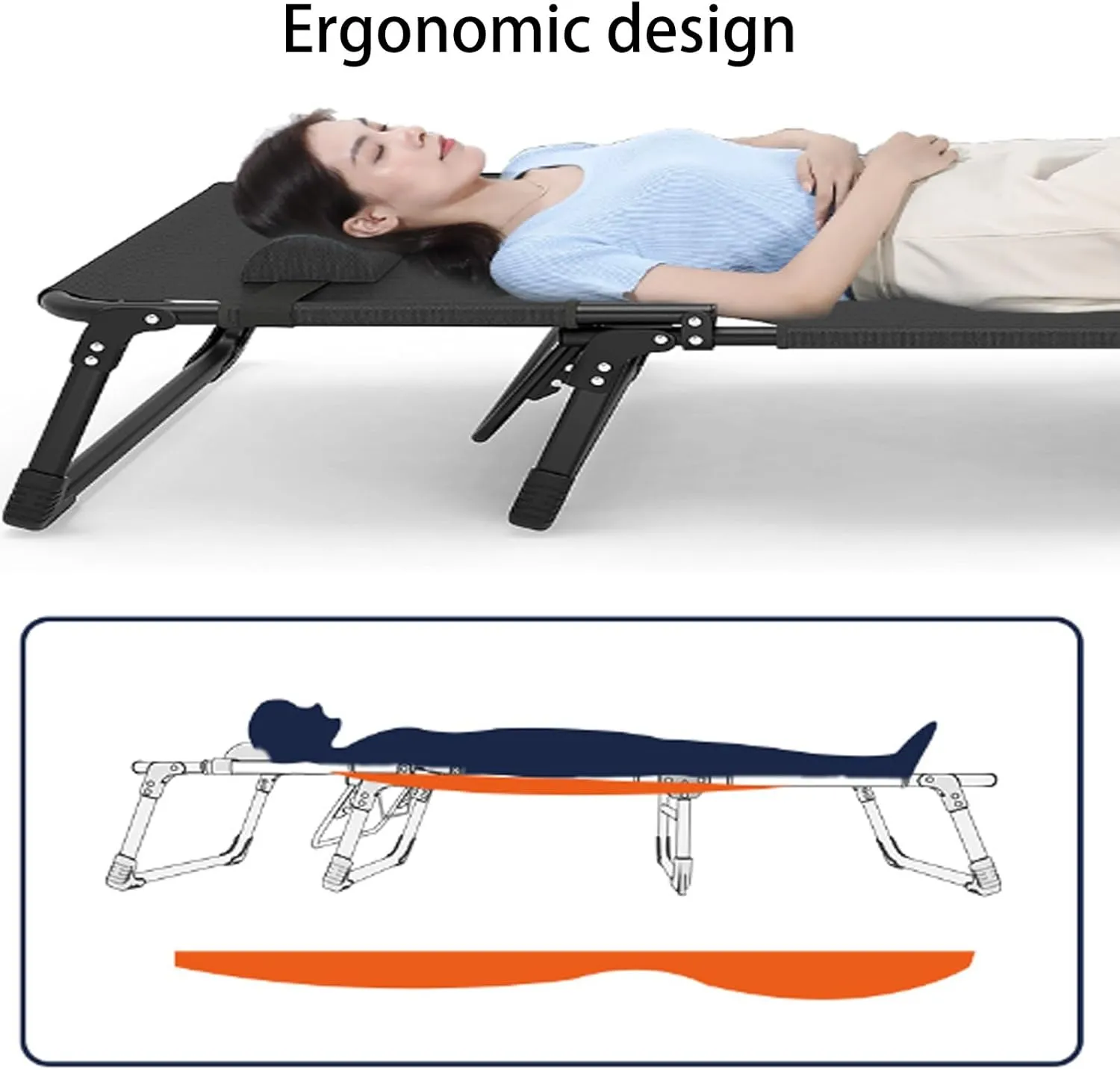Folding Rollaway Bed, Camping Cot for Adults with Pillow, Portable Fold Up Guest Bed with Sturdy Steel Frame, 4 Position Adjustable for Indoor & Outdoor Activity(Black,190 * 75 * 30cm)