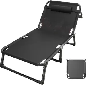 Folding Rollaway Bed, Camping Cot for Adults with Pillow, Portable Fold Up Guest Bed with Sturdy Steel Frame, 4 Position Adjustable for Indoor & Outdoor Activity(Black,190 * 75 * 30cm)