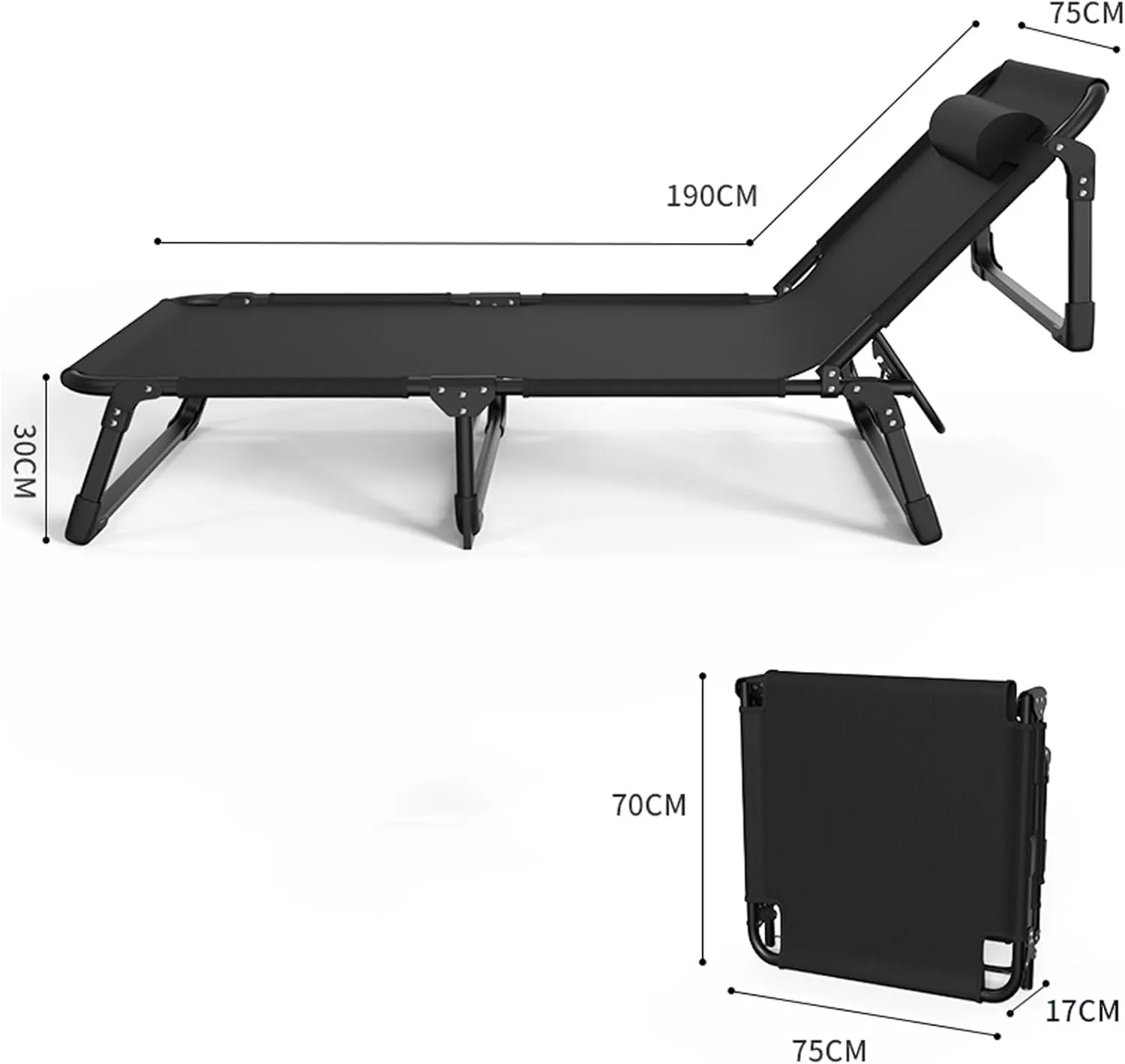 Folding Rollaway Bed, Camping Cot for Adults with Pillow, Portable Fold Up Guest Bed with Sturdy Steel Frame, 4 Position Adjustable for Indoor & Outdoor Activity(Black,190 * 75 * 30cm)