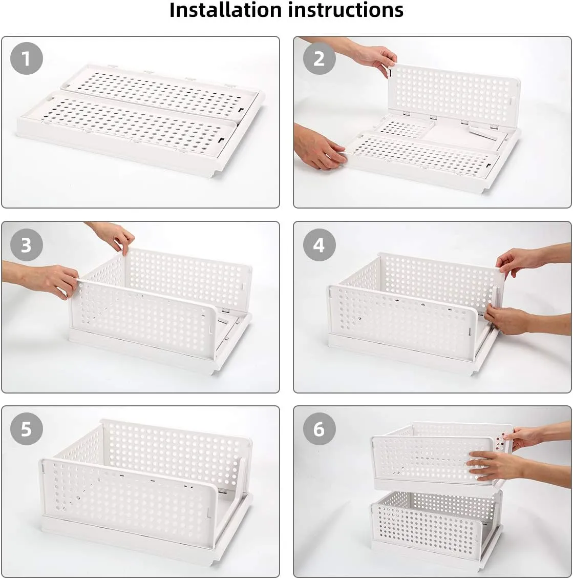 Folding Wardrobe Storage Box 4-Pack Plastic Drawer Organizer Stackable Shelf Baskets Cloth Closet Containers Bin Cubes,Home Office Bedroom Laundry Fold Pull Out Dividers for Clothes,Toys White