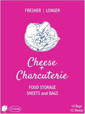 Food Storage Sheets and Bags for Cheese   Charcuterie | Keeps cheese and meat fresher, longer (Ovtene Variety Pack Includes 10 sheets and 10 small bags) Made in Italy