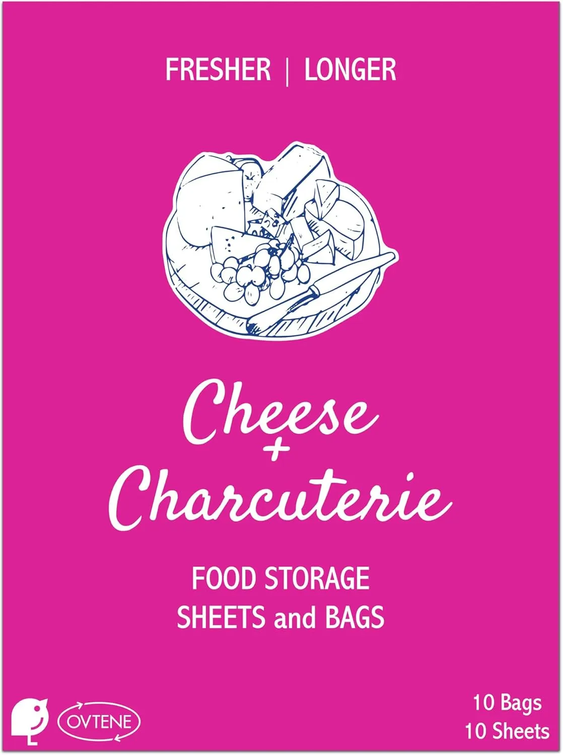 Food Storage Sheets and Bags for Cheese   Charcuterie | Keeps cheese and meat fresher, longer (Ovtene Variety Pack Includes 10 sheets and 10 small bags) Made in Italy