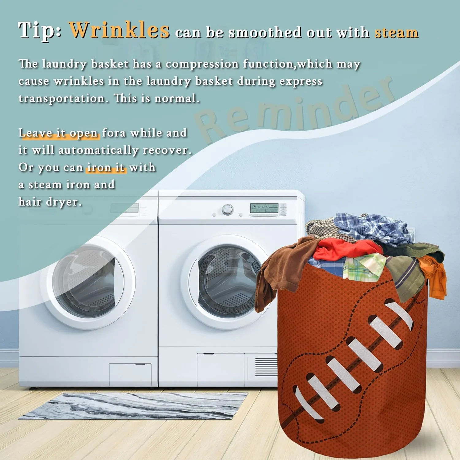 Football Laundry Basket Foldable With Handles American Ball Tote Bag Oxford Cloth Funny Laundry Hamper Clothes Storage Bucket Toy Organizer For Bathroom/Laundry/Bedroom 18.9" x 16.5 "