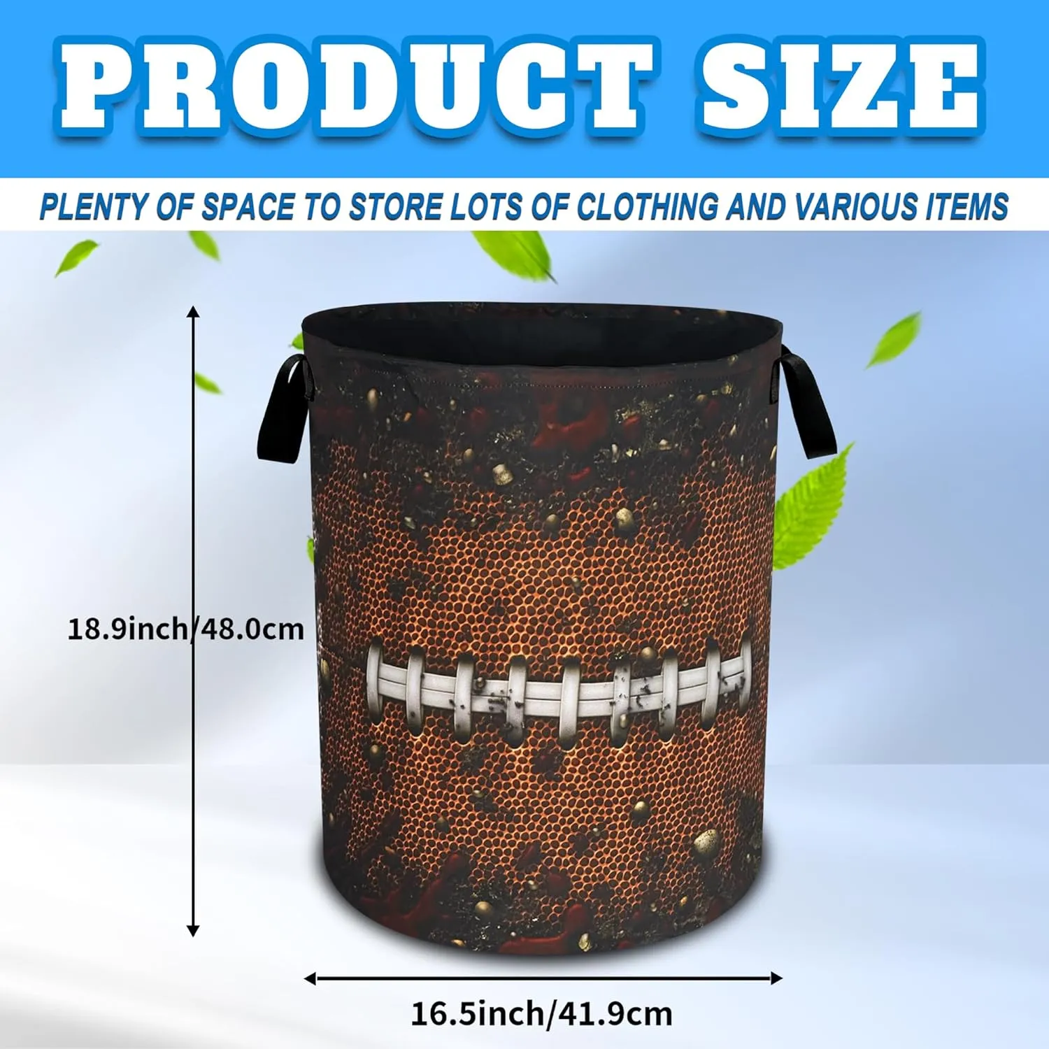 Football Laundry Basket Oxford Cloth Ball Texture Pattern Laundry Hamper With Handle Foldable Portable Clothes Storage Basket 18.9 X 16.5 Inch Storage Bag For Laundry Room/Bathroom/Bedroom/Dormitories