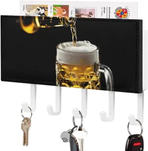 for The Love of Beer Novelty Key Holder Printed Keys Hook Mail Organizer Hanging Rack Decor with 5 Hooks for Wall