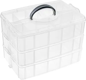 Foraineam 3-Tier Stackable Storage Box Organizer with 30 Adjustable Compartments, Plastic Craft Organizer Case Tool Storage Container Bins for Jewelry Beads Arts and Crafts Beauty Supplies