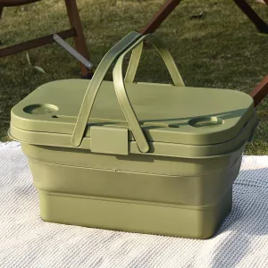 Fordable/Collapsible Picnic Basket, Multi-Functional and Water-Proof Storage Basket with Lid for Camping, Outdoor, Home Storage, Food Storage, Valentine Day, Thanks Giving,Christmas(Green)