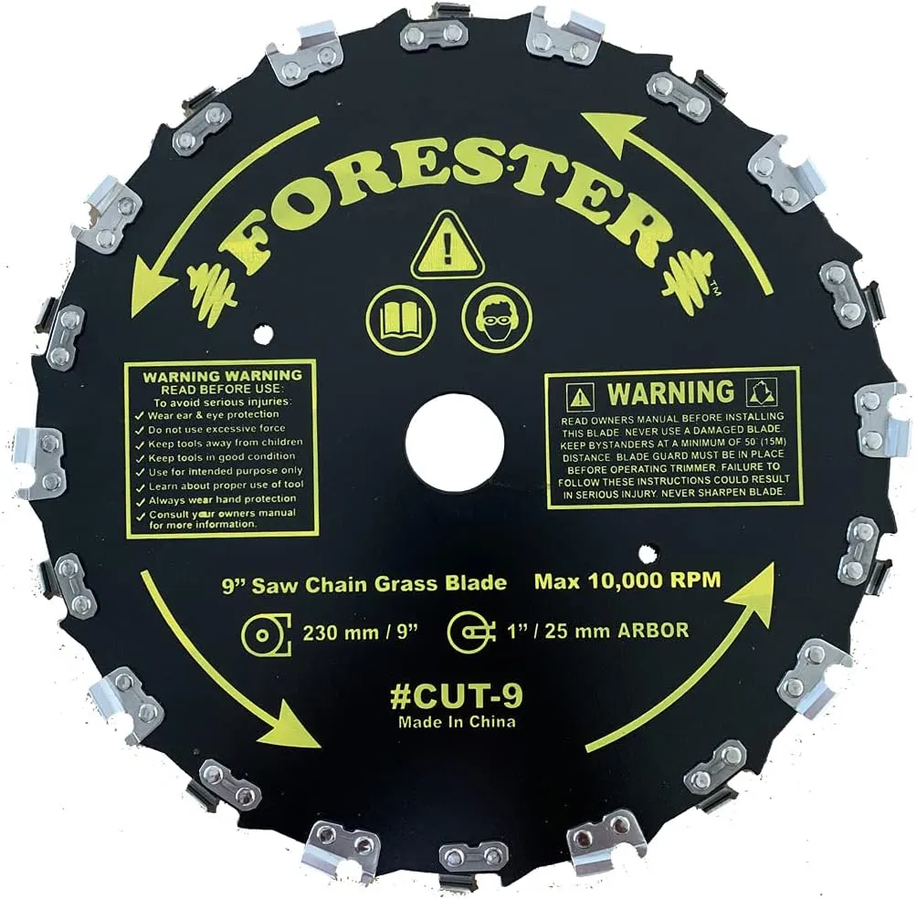 Forester 9” Chainsaw Brush Cutter Blade – 20 Tooth Circular Trimmer Saw Blade - for Trimming Trees, Clearing Underbrush, Cutting String, Weeds and Bush