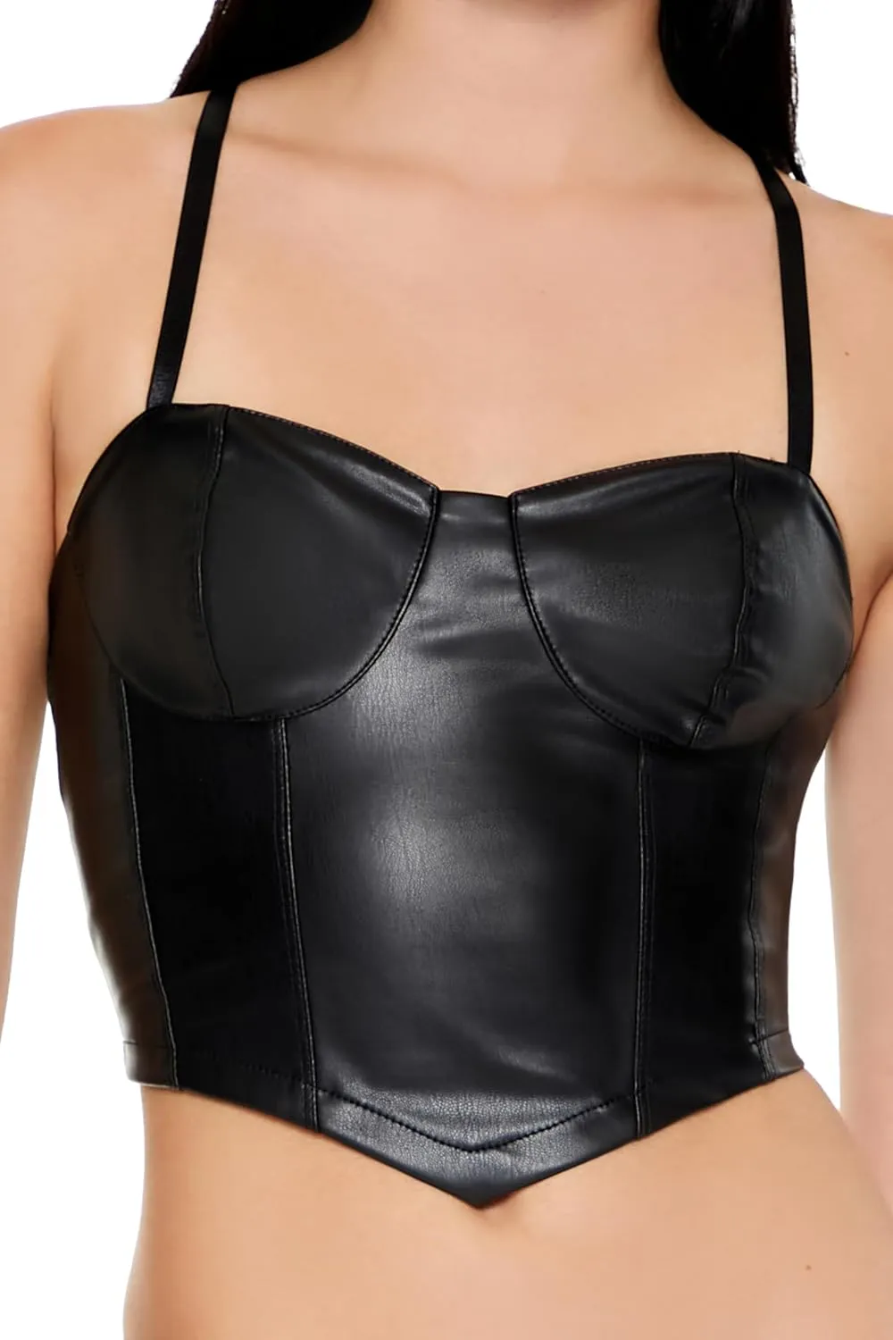 Forever 21 Women's Faux Leather V-Hem Bustier Cami