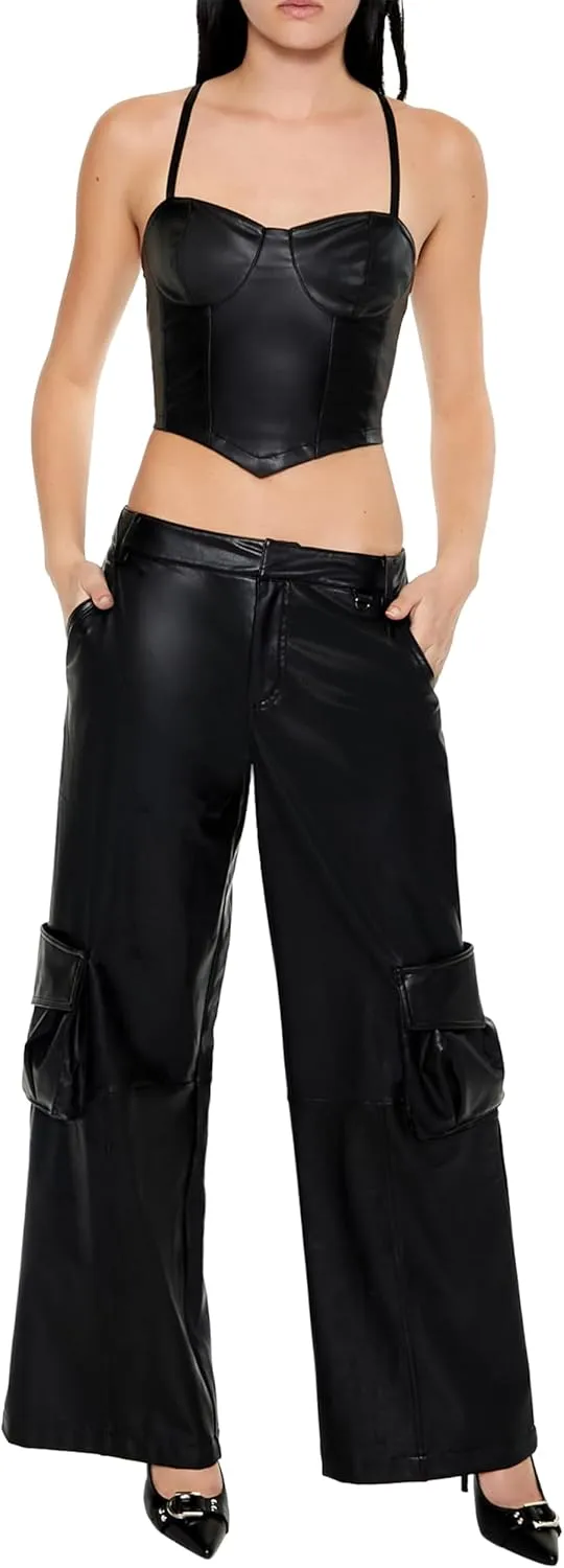 Forever 21 Women's Faux Leather V-Hem Bustier Cami