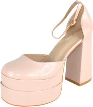 Forever Shoes Women Extra High Block Heels Platform Round Closed Toe Exotic Dancer Pumps Ankle Strap TWICE-13