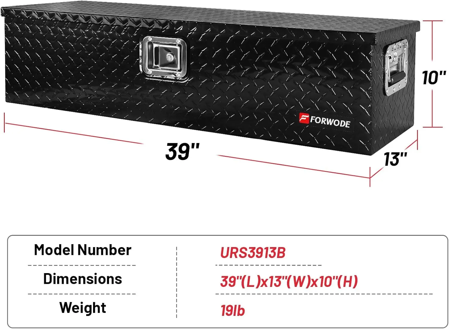 FORWODE 39 Inch Truck Bed Tool Box, Heavy Duty Aluminum Truck Storage Organizer for Pickup Truck Bed RV Toolbox with Handle and Lock Black