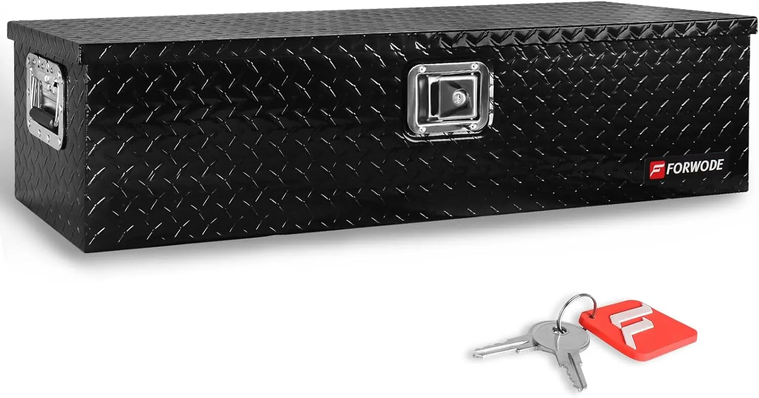 FORWODE 39 Inch Truck Bed Tool Box, Heavy Duty Aluminum Truck Storage Organizer for Pickup Truck Bed RV Toolbox with Handle and Lock Black