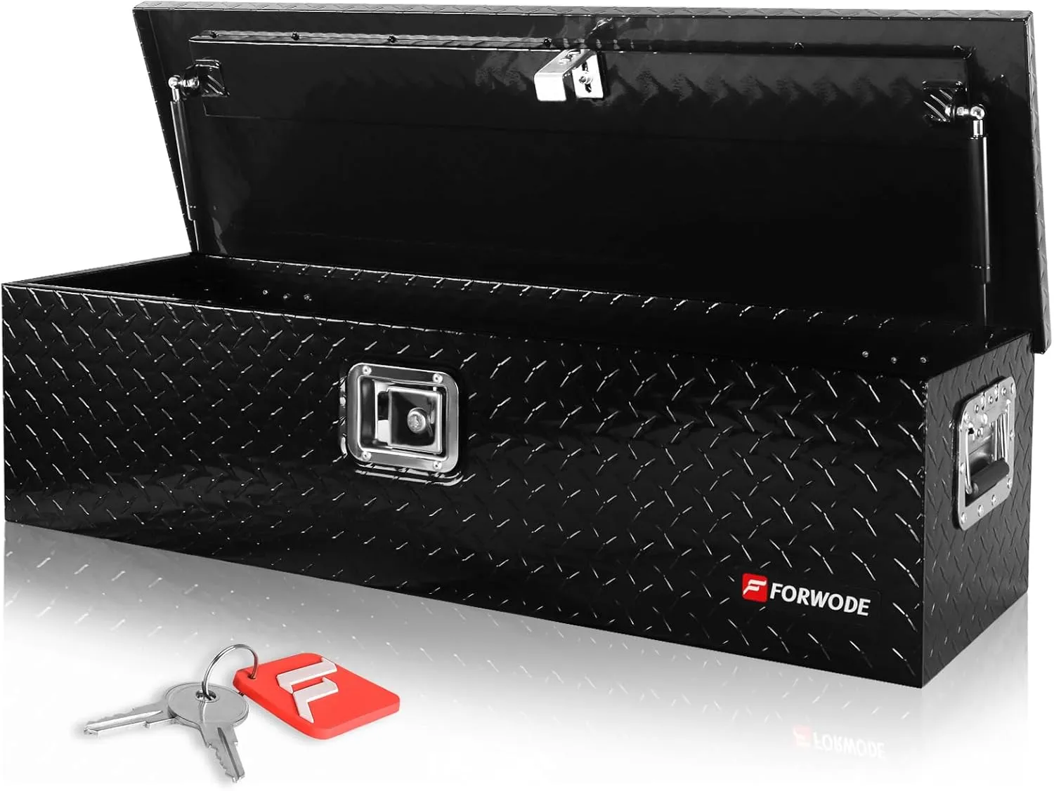 FORWODE 39 Inch Truck Bed Tool Box, Heavy Duty Aluminum Truck Storage Organizer for Pickup Truck Bed RV Toolbox with Handle and Lock Black