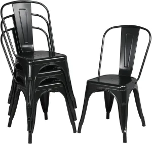 Freemax Metal Dining Chair Set of 4 Indoor Outdoor Chairs Bar Stackable Side Chairs with Back Tolix Patio Kitchen Metal Chairs 18 Inch Seat for Restaurant Dining Room (Black)