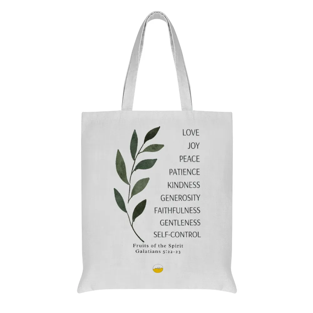 Fruits of the Spirit Cotton Linen Tote Bags with Inner Zippered Pocket, Galatians 5:25 Bible Verse