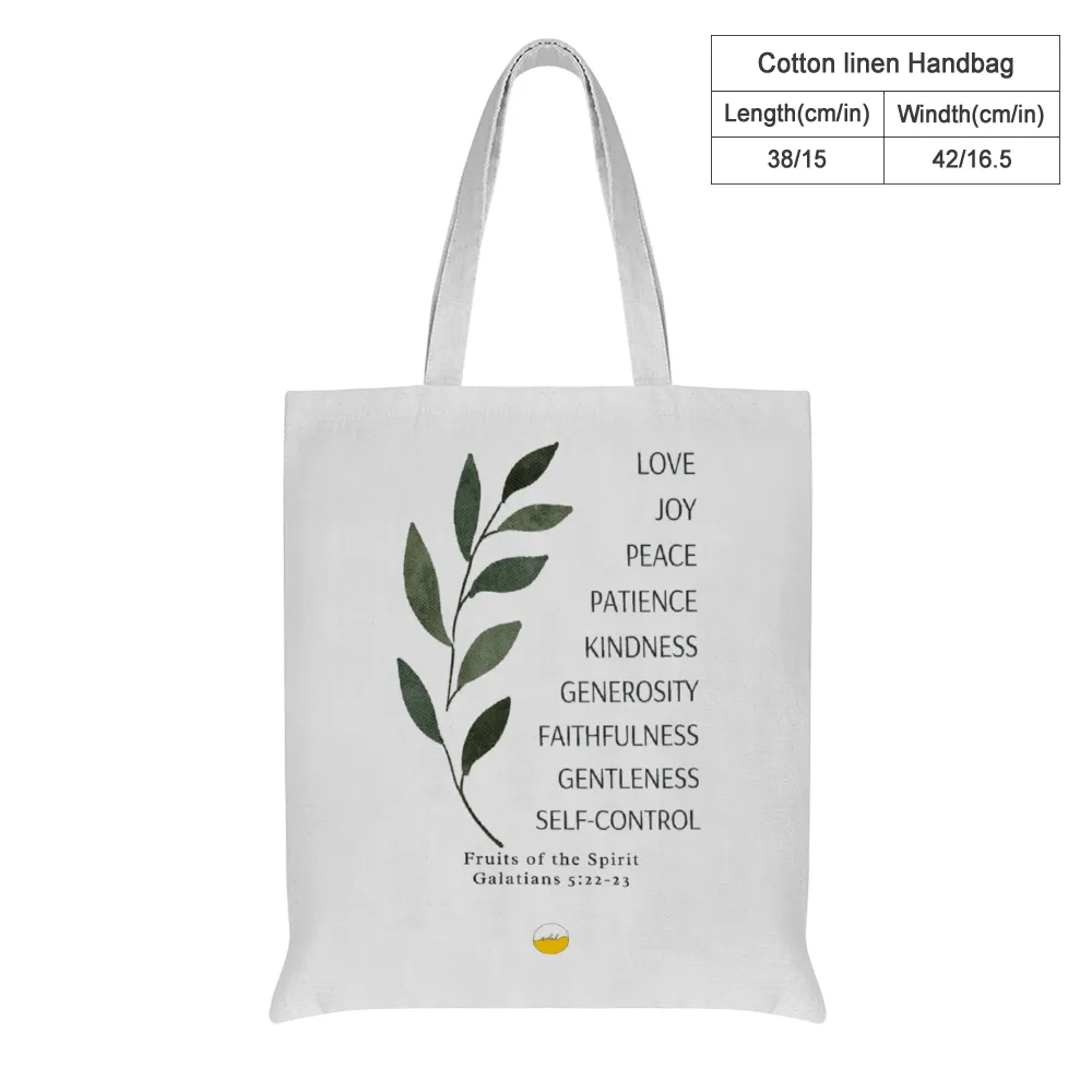 Fruits of the Spirit Cotton Linen Tote Bags with Inner Zippered Pocket, Galatians 5:25 Bible Verse