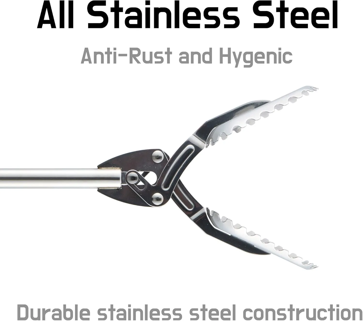 FTH All Stainless Steel Grabber Reacher Pickup Tool Heavy Duty Trash Picker Log BBQ Fireplace pits Snake Tongs