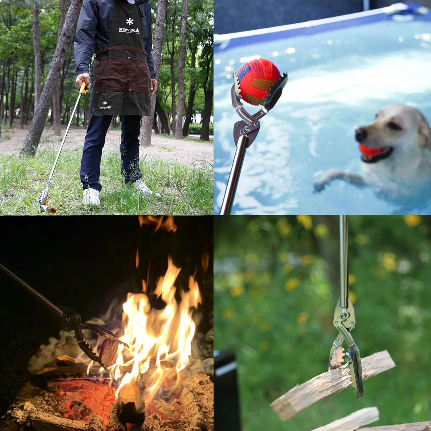 FTH All Stainless Steel Grabber Reacher Pickup Tool Heavy Duty Trash Picker Log BBQ Fireplace pits Snake Tongs