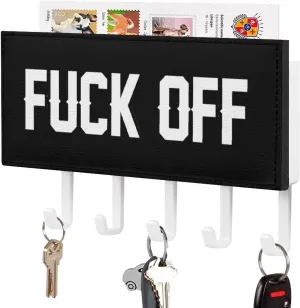 Fuck-Off Novelty Key Holder Funny Keys Hook Mail Organizer Hanging Rack Decor with 5 Hooks for Wall