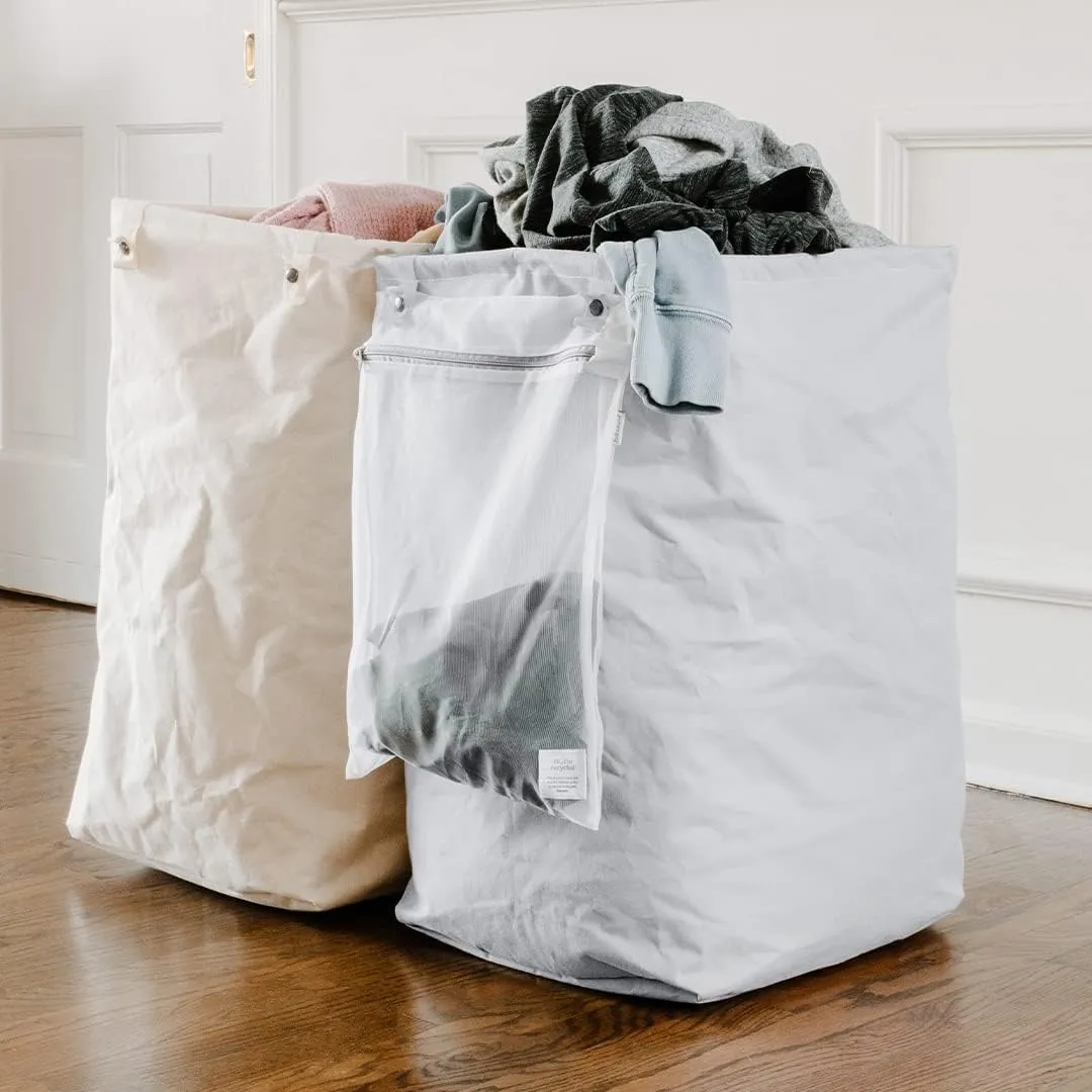 Full Circle Loads of Fun Collapsible Hamper – Laundry Basket for Dirty Clothes & Towels – Tall Standing Organic Cotton Laundry Bag with Long Handles - Ideal for Bathroom, Bedroom or Kids’ Room, Gray