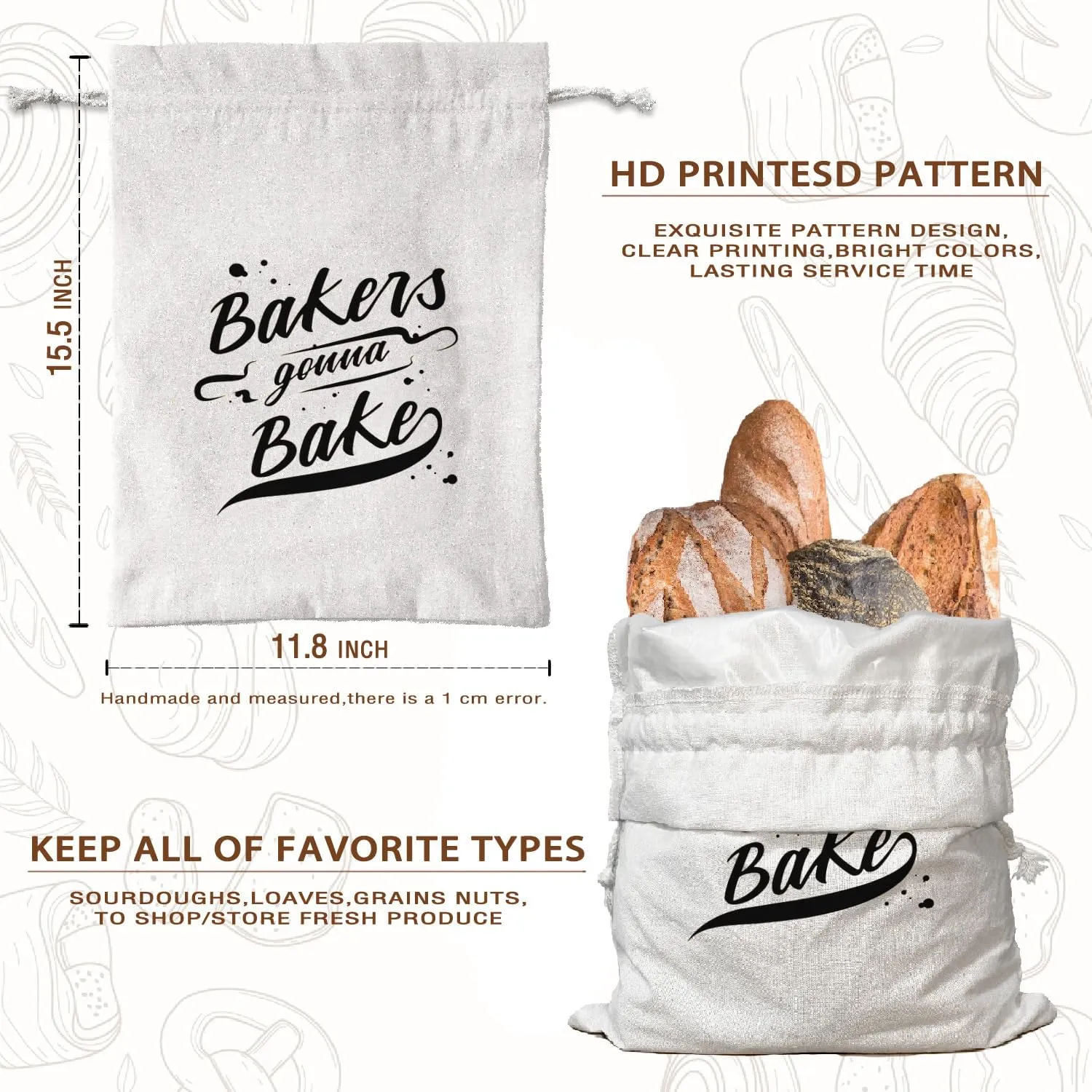 Funny Bakers Gifts Bread Box Homemade Bread Bag for Women,Bakers Kitchen Sourdough Linen Reusable Bread Box Storage Bag Container 15.5×11.8 Kitchen Drawstring Bag Pouch Baking Gifts for Women Bakers
