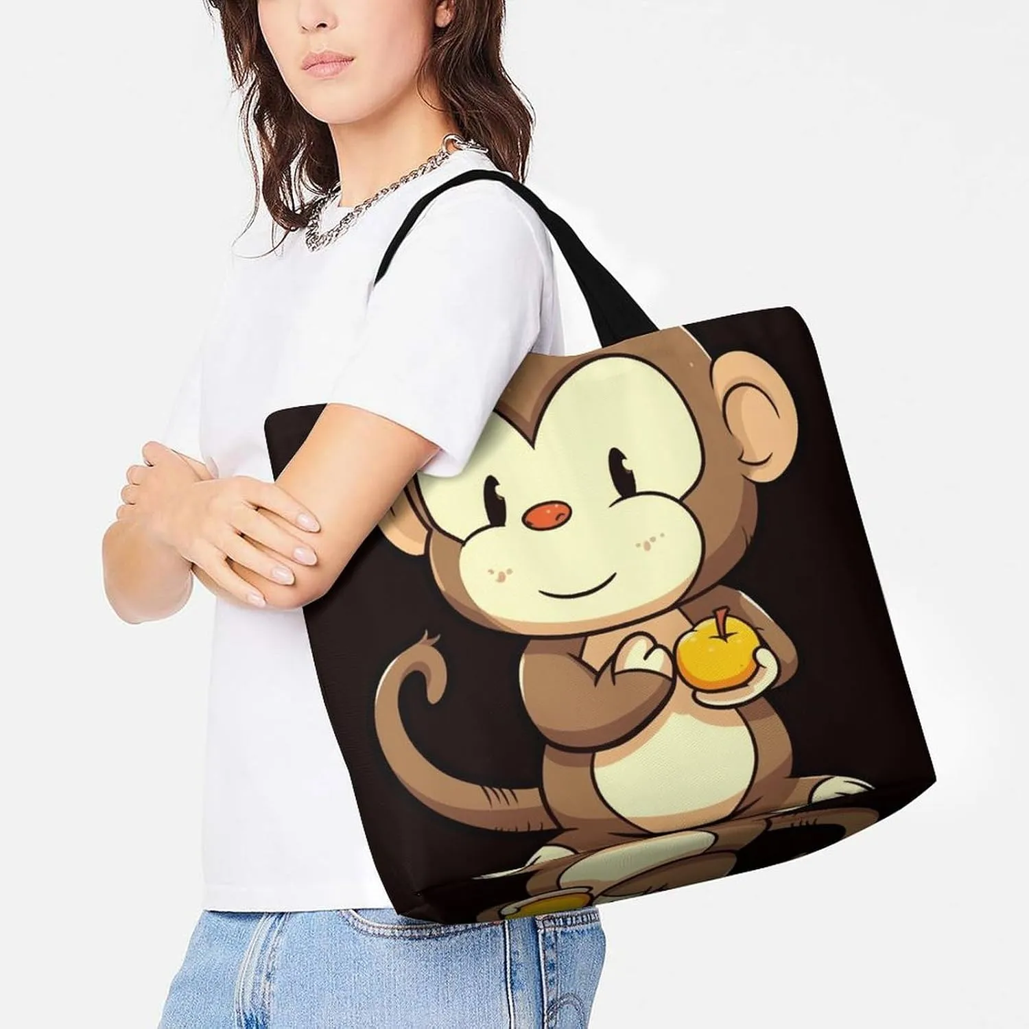 Funny Cartoon Pug Puppy Dog Tote Bag for Women Reusable Grocery Shoulder Bags Shopping Bag for Travel, Groceries