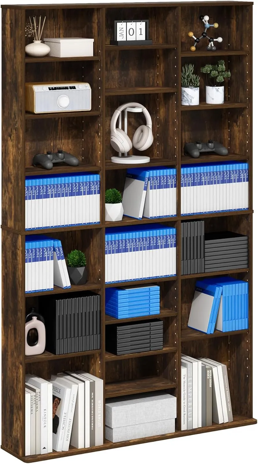 Furinno Jaya 24-Shelf Multimedia Media Storage Tower Rack with Adjustable Shelves, Amber Pine