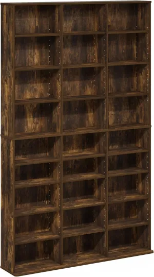 Furinno Jaya 24-Shelf Multimedia Media Storage Tower Rack with Adjustable Shelves, Amber Pine