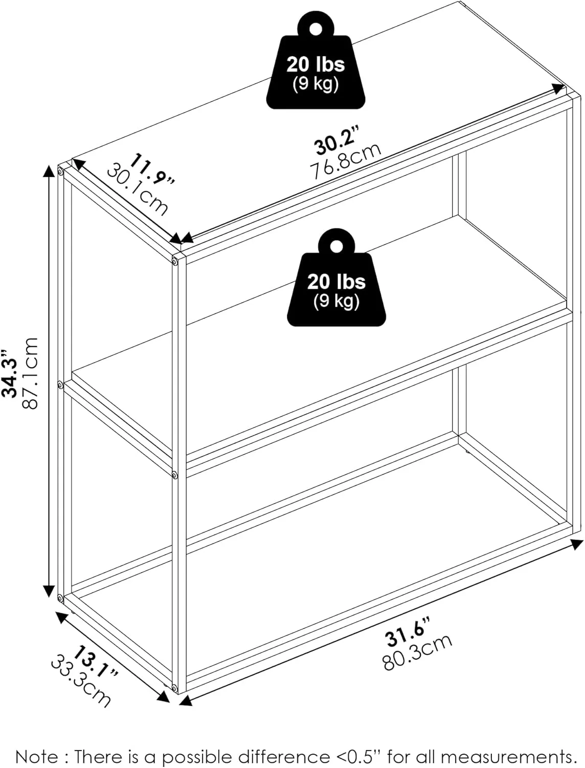 Furinno Moretti Modern Lifestyle Wide Stackable Shelf, 2-Tier, Solid White/White
